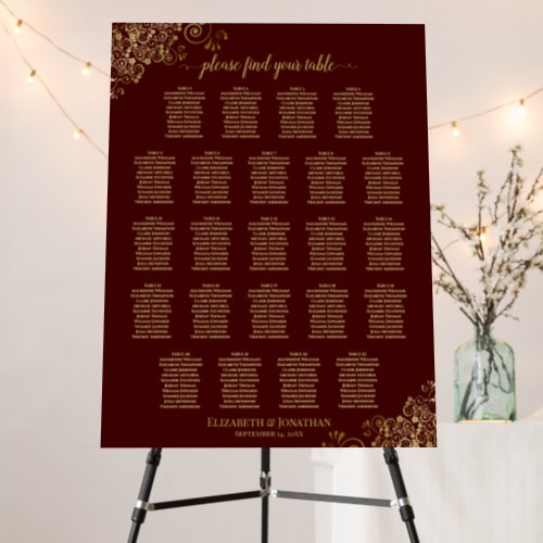 23 Table Gold Lace Auburn Brown Seating Chart Foam Board