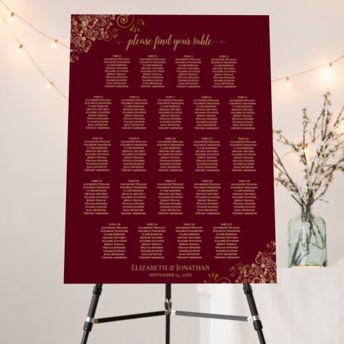 23 Table Gold Lace Burgundy Maroon Seating Chart Foam Board