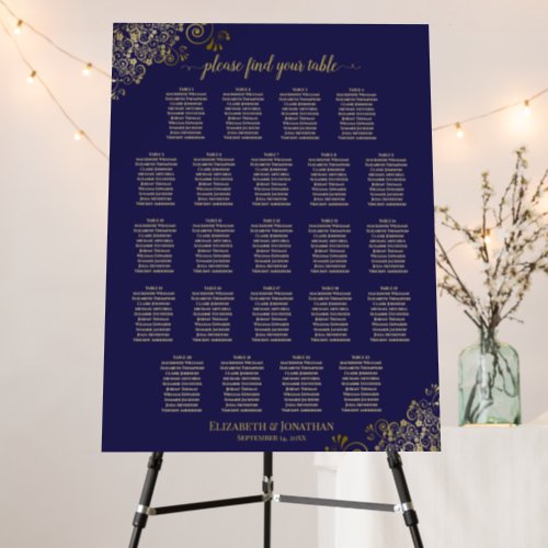 23 Table Gold Lace Navy Blue Wedding Seating Chart Foam Board