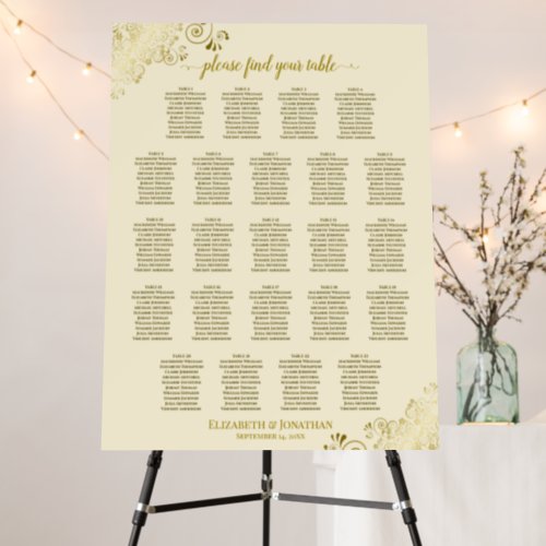 23 Table Gold Lace on Cream Wedding Seating Chart Foam Board