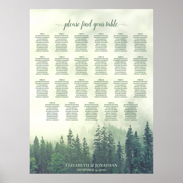 23 Table Green Mountain Pine Wedding Seating Chart (Front)