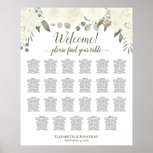 23 Table Ivory White Floral Wedding Seating Chart