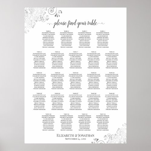 23 Table Lacy Silver Frills Wedding Seating Chart