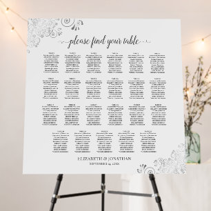 23 Table Lacy Silver White Wedding Seating Chart Foam Board