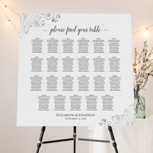 23 Table Lacy Silver White Wedding Seating Chart Foam Board