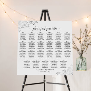23 Table Lacy Silver White Wedding Seating Chart Foam Board