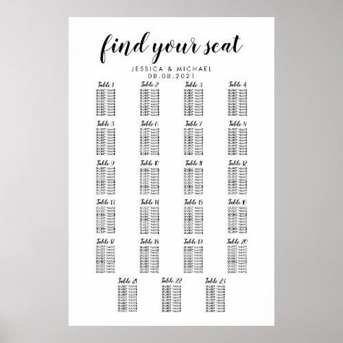 23 Table Large Wedding Guest Seating Chart