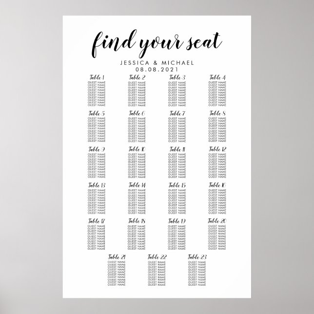 23 Table Large Wedding Guest Seating Chart (Front)