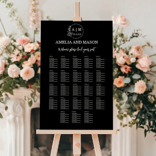  23 Table Modern Black Wedding Seating Chart Foam Board