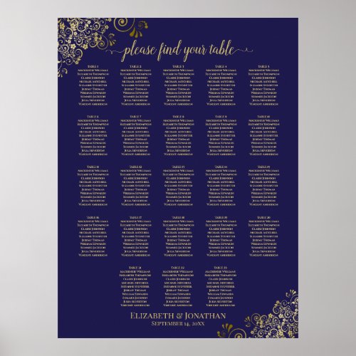 23 Table Navy Blue  Gold Wedding Seating Chart