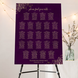 23 Table Plum Purple & Gold Wedding Seating Chart Foam Board