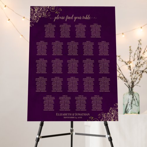 23 Table Plum Purple  Gold Wedding Seating Chart Foam Board