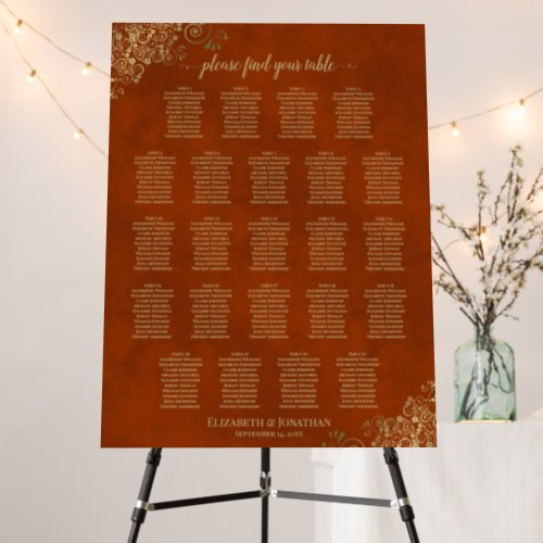 23 Table Rust Orange  Gold Wedding Seating Chart Foam Board
