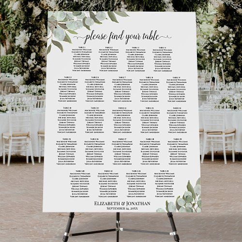 23 Table Rustic Eucalyptus Wedding Seating Chart Foam Board
