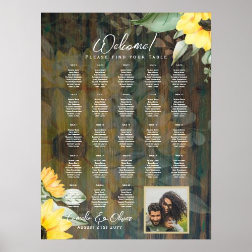 23 Table Rustic Wood SUNFLOWERS PHOTO SEATING Poster