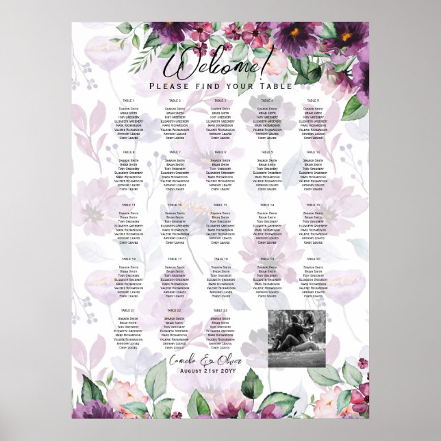 23 Table Seating Chart Photo Welcome with Names (Front)