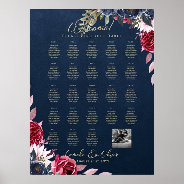 23 Table Seating Chart Photo Welcome with Names (Front)