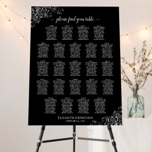 23 Table Silver Lace & Black Wedding Seating Chart Foam Board