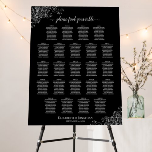 23 Table Silver Lace  Black Wedding Seating Chart Foam Board