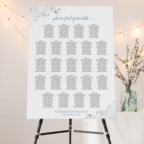 23 Table Silver Lace  Blue on White Seating Chart Foam Board