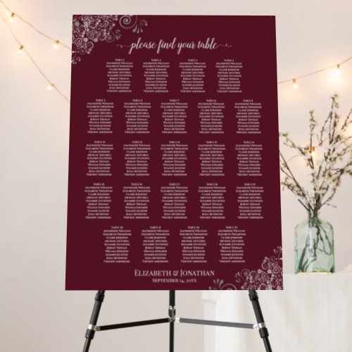 23 Table Silver Lace on Burgundy Seating Chart Foam Board