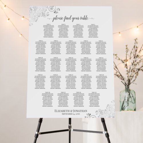 23 Table Silver Lace White Wedding Seating Chart Foam Board