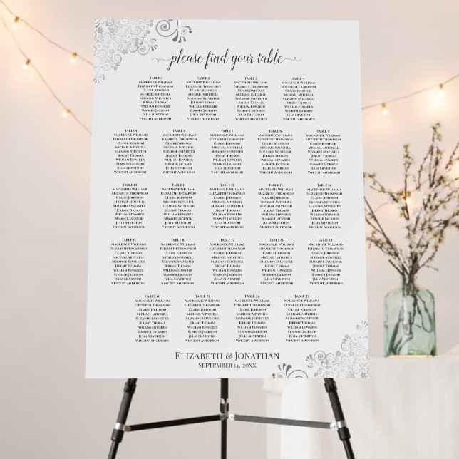 23 Table Silver Lace White Wedding Seating Chart Foam Board (In Situ (Stand))