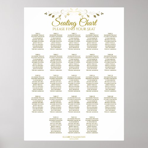 23 Table Simple Gold Elegant Wedding Seating Chart