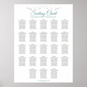 23 Table Simple Teal & White Wedding Seating Chart