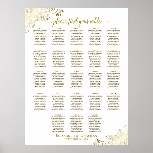 23 Table White  Gold Frills Wedding Seating Chart