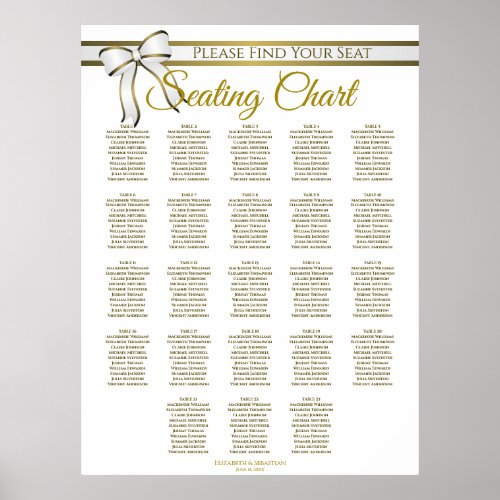 23 Table White  Gold Ribbon Wedding Seating Chart