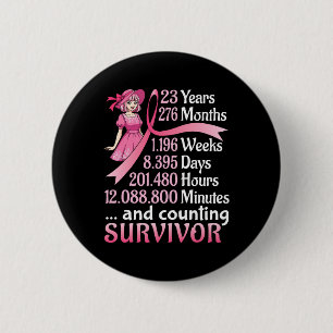 23 Years 276 Months And Counting Breast Cancer Sur Button
