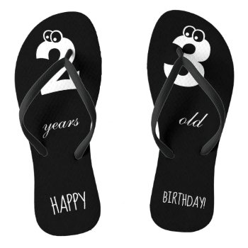 23 Years Old Happy Birthday Print Cute Black Flip Flops by HappyGabby at Zazzle