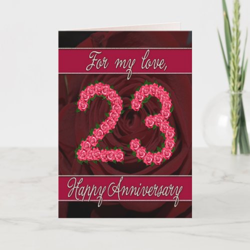 23rd anniversary card with roses and leaves