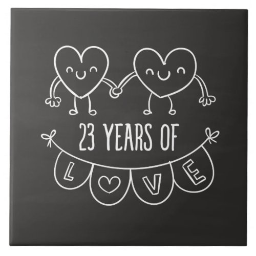 23rd Anniversary Gift Chalk Hearts Ceramic Tile
