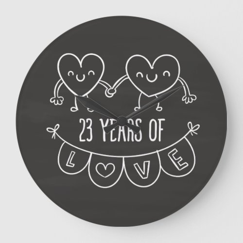 23rd Anniversary Gift Chalk Hearts Large Clock