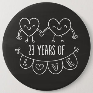 23rd Anniversary Gift Chalk Hearts Pinback Button