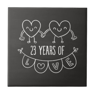 23rd Anniversary Gift Chalk Hearts Tile