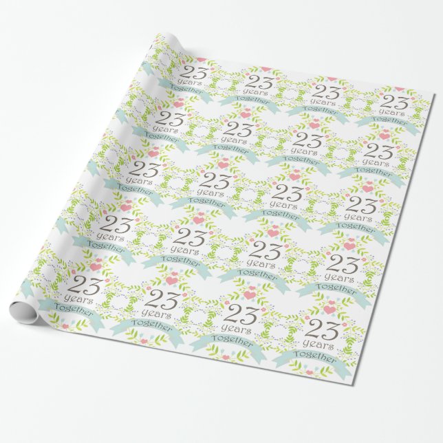 23rd Anniversary Love Heart Gift Wrap (Unrolled)