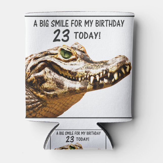 23rd Birthday Alligator Smile Can Cooler (Front)