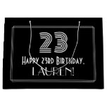 [ Thumbnail: 23rd Birthday — Art Deco Inspired Look "23" & Name Gift Bag ]