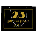 [ Thumbnail: 23rd Birthday — Art Deco Inspired Look "23" & Name Gift Bag ]