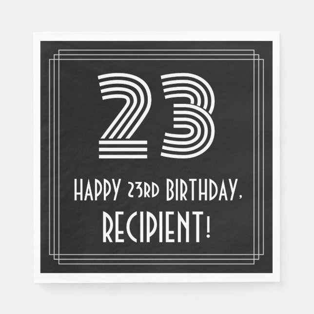 23rd Birthday: Art Deco Inspired Look "23" + Name Napkins (Front)