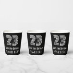 [ Thumbnail: 23rd Birthday — Art Deco Inspired Look “23” + Name Paper Cups ]