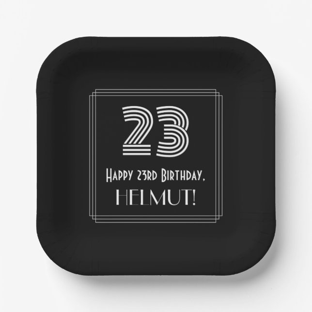 23rd Birthday — Art Deco Inspired Look “23” + Name Paper Plates (Front)
