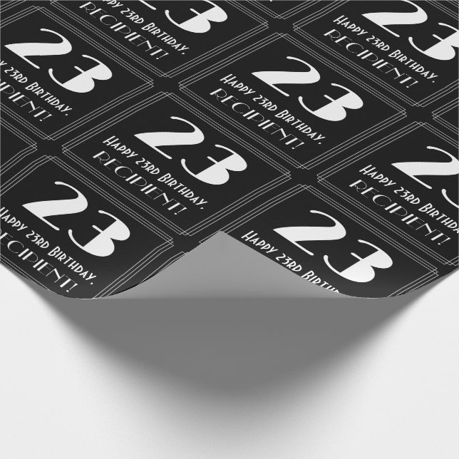 23rd Birthday - Art Deco Inspired Look "23", Name Wrapping Paper (Corner)
