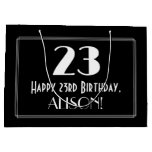 [ Thumbnail: 23rd Birthday: Art Deco Inspired Style "23", Name Gift Bag ]