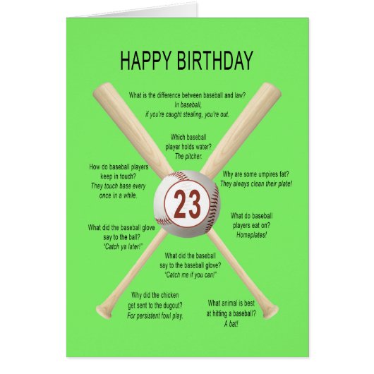 23rd birthday baseball jokes cards (Front)