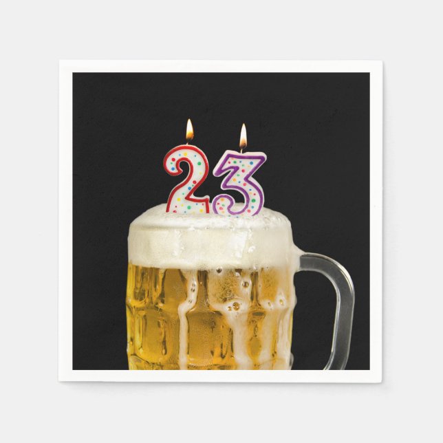 23rd Birthday Beer on black Napkins (Front)