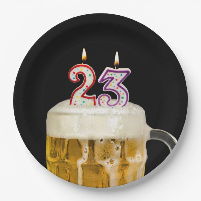 23rd Birthday Beer on black Paper Plates (Front)